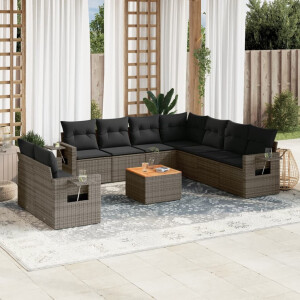vidaXL 10-delige Loungeset met kussens poly rattan grijs