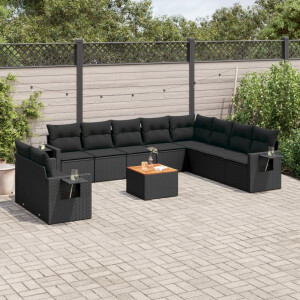 vidaXL 11-delige Loungeset met kussens poly rattan zwart