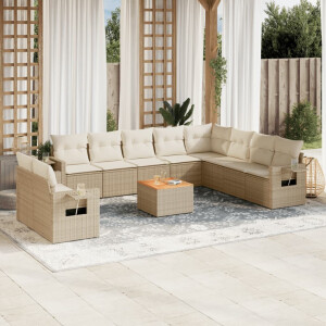 vidaXL 11-delige Tuinset met kussens poly rattan beige