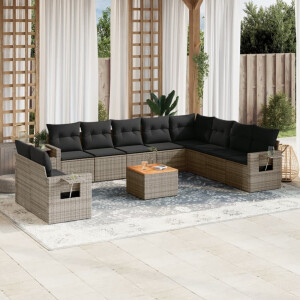 vidaXL 11-delige Loungeset met kussens poly rattan grijs