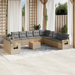 vidaXL 12-delige Loungeset met kussens poly rattan beige