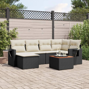 vidaXL 7-delige Loungeset met kussens poly rattan zwart