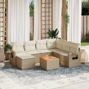 vidaXL 8-delige Loungeset met kussens poly rattan beige