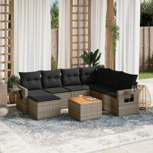 vidaXL 8-delige Loungeset met kussens poly rattan grijs