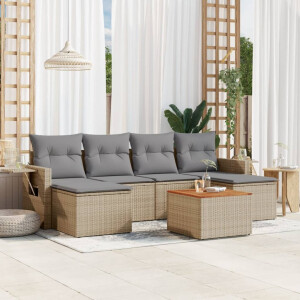 vidaXL 7-delige Loungeset met kussens poly rattan beige