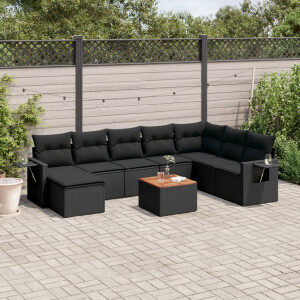 vidaXL 9-delige Loungeset met kussens poly rattan zwart