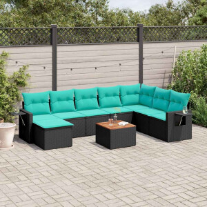 vidaXL 9-delige tuinbankset met kussens van zwart polyrotan