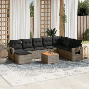 vidaXL 9-delige Loungeset met kussens poly rattan grijs