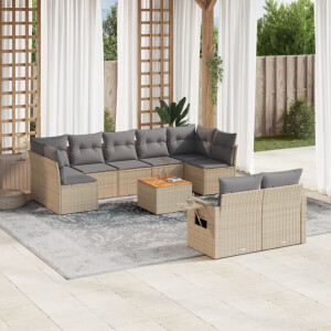 vidaXL 10-delige Loungeset met kussens poly rattan beige
