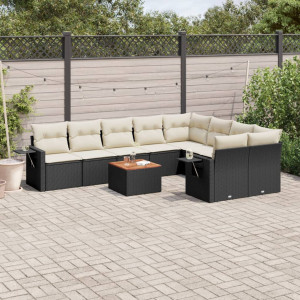 vidaXL 10-delige Loungeset met kussens poly rattan zwart