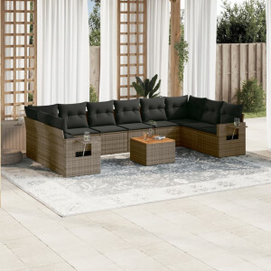 vidaXL 11-delige Loungeset met kussens poly rattan grijs