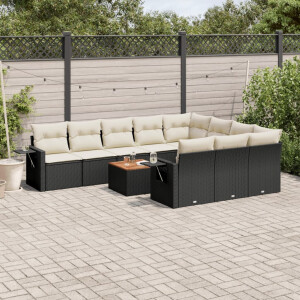 vidaXL 11-delige Loungeset met kussens poly rattan zwart