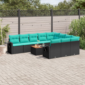 vidaXL 11-delige tuinbankset met kussens, zwart polyrotan
