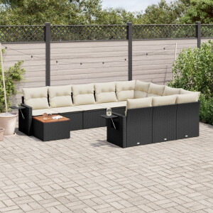 vidaXL 11-delige Loungeset met kussens poly rattan zwart