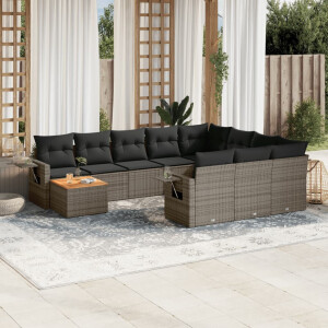 vidaXL 11-delige Loungeset met kussens poly rattan grijs