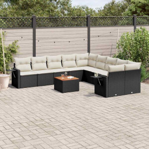 vidaXL 11-delige Loungeset met kussens poly rattan zwart