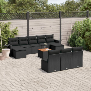 vidaXL 11-delige Loungeset met kussens poly rattan zwart