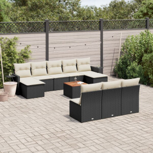 vidaXL 11-delige Loungeset met kussens poly rattan zwart