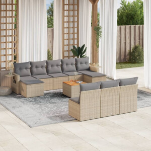 vidaXL 11-delige Tuinset met kussens poly rattan beige