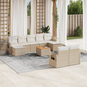 vidaXL 10-delige Loungeset met kussens poly rattan beige