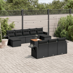 vidaXL 11-delige Loungeset met kussens poly rattan zwart