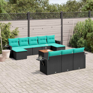 vidaXL 11-delige tuinbankset met kussens, zwart polyrotan