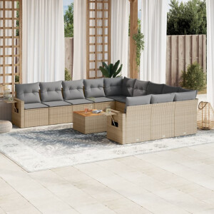 vidaXL 12-delige Loungeset met kussens poly rattan beige