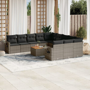 vidaXL 12-delige Loungeset met kussens poly rattan grijs