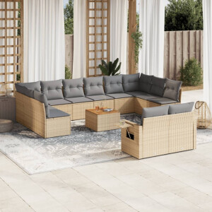 vidaXL 13-delige Loungeset met kussens poly rattan beige