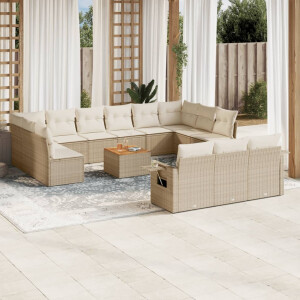 vidaXL 14-delige Loungeset met kussens poly rattan beige