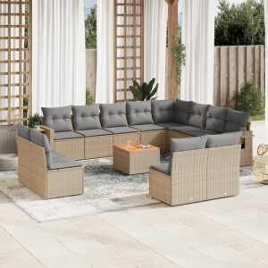 vidaXL 13-delige Loungeset met kussens poly rattan beige