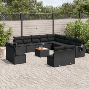 vidaXL 14-delige Loungeset met kussens poly rattan zwart