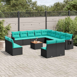 vidaXL 14-delige tuinbankset met kussens van zwart polyrotan