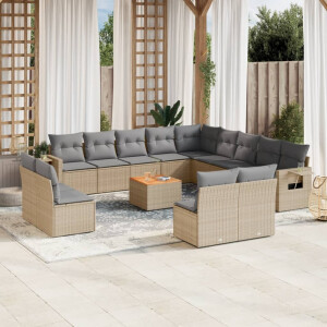vidaXL 14-delige Loungeset met kussens poly rattan beige