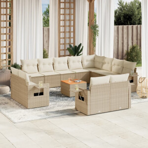 vidaXL 13-delige Loungeset met kussens poly rattan beige