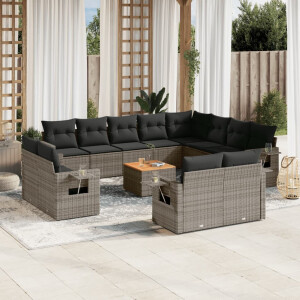 vidaXL 13-delige Loungeset met kussens poly rattan grijs