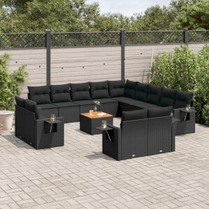 vidaXL 14-delige Loungeset met kussens poly rattan zwart