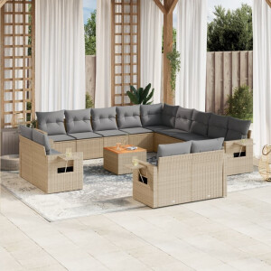 vidaXL 14-delige Loungeset met kussens poly rattan beige