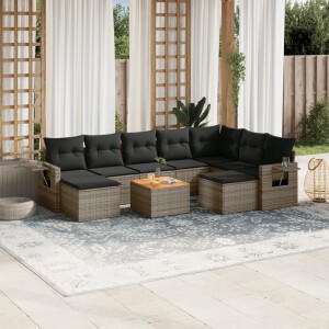 vidaXL 10-delige Loungeset met kussens poly rattan grijs