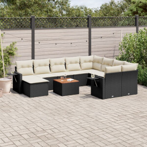 vidaXL 11-delige Loungeset met kussens poly rattan zwart