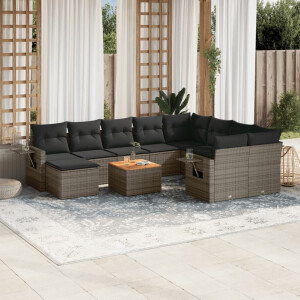 vidaXL 11-delige Loungeset met kussens poly rattan grijs