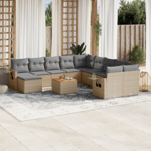 vidaXL 12-delige Loungeset met kussens poly rattan beige