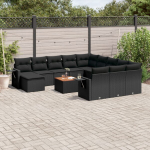 vidaXL 13-delige Loungeset met kussens poly rattan zwart