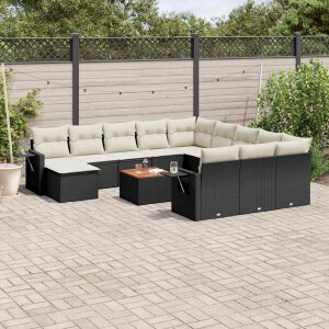 vidaXL 13-delige Loungeset met kussens poly rattan zwart