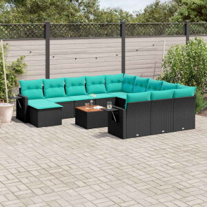 vidaXL 13-delige tuinbankset met kussens van zwart polyrotan