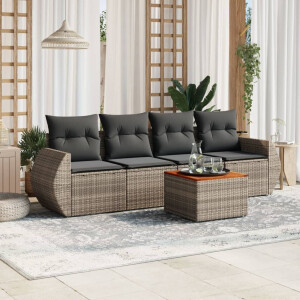 vidaXL 5-delige Loungeset met kussens poly rattan grijs