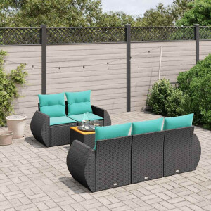 vidaXL 6-delige tuinbankset met kussens van zwart polyrotan