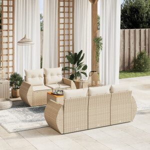 vidaXL 6-delige Loungeset met kussens poly rattan beige