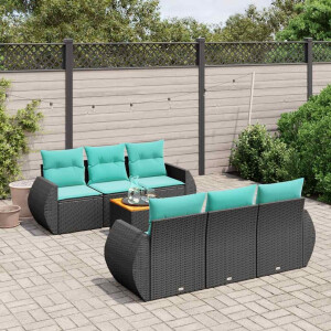 vidaXL 7-delige tuinbankset met kussens van zwart polyrotan