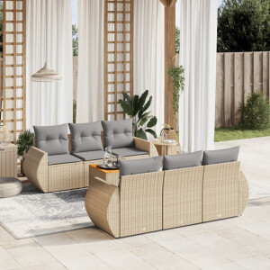 vidaXL 7-delige Loungeset met kussens poly rattan beige